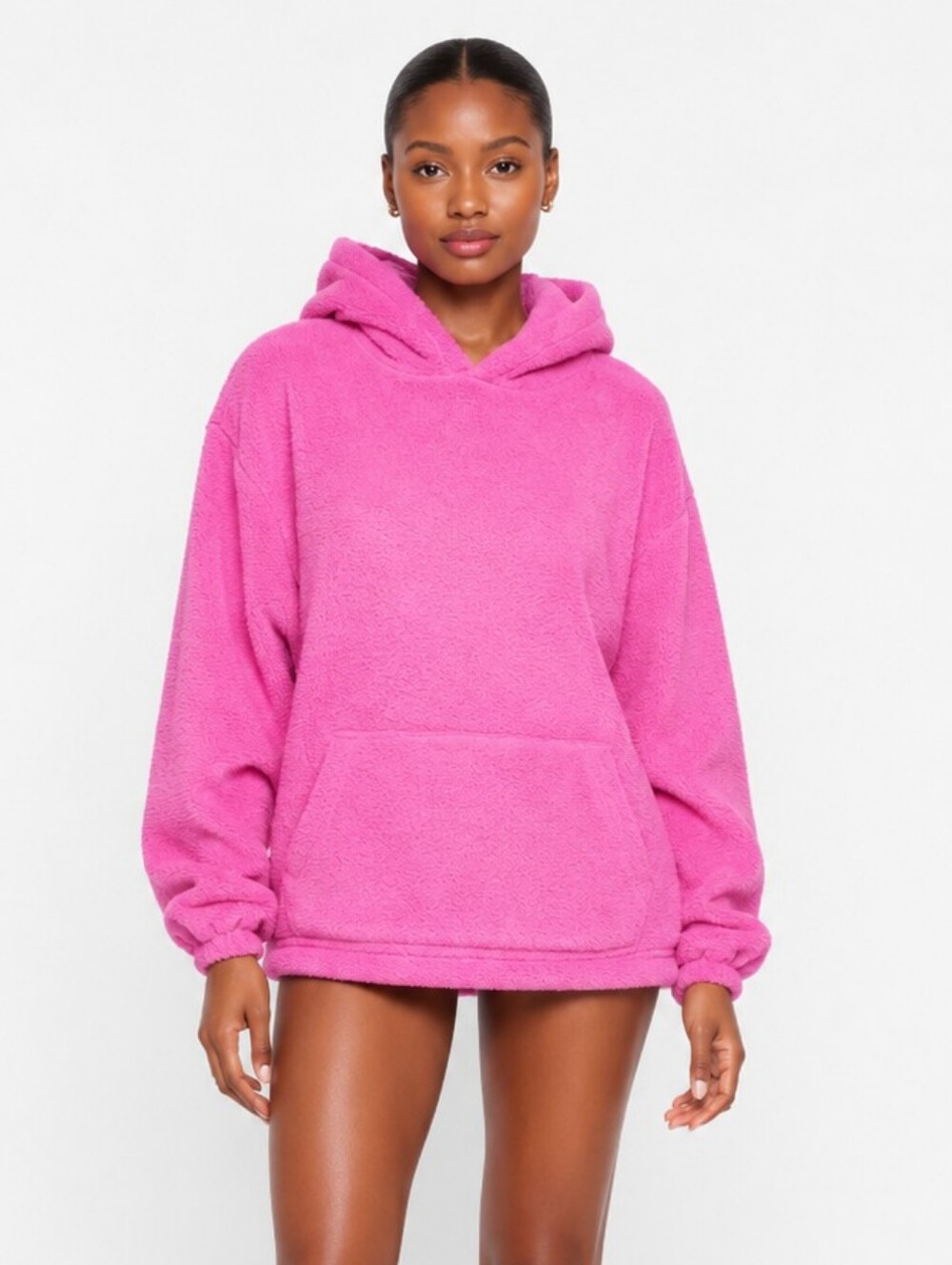 Skims Cozy Knit Lounge Hoodie In Hot Pink Size M